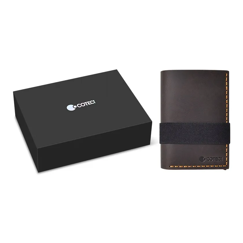 COTECi Top Grain Cow Leather & Aluminum Alloy Card Holder Small Size Unisex Black/Brown/Coffee