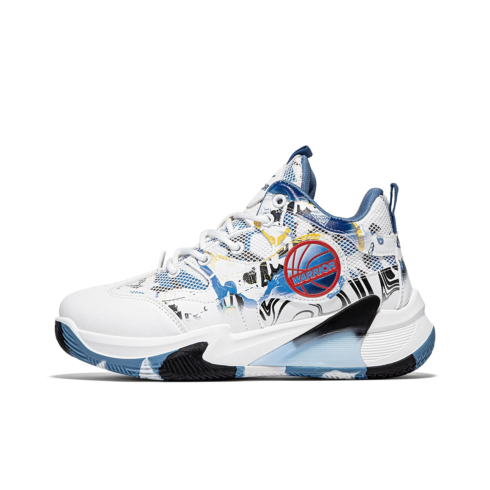 Warrior Покрытие Rebound Устойчивый к истиранию Легкий Lower Resistant MID Баскетбольные кроссовки Мужские Белый Синий Серый