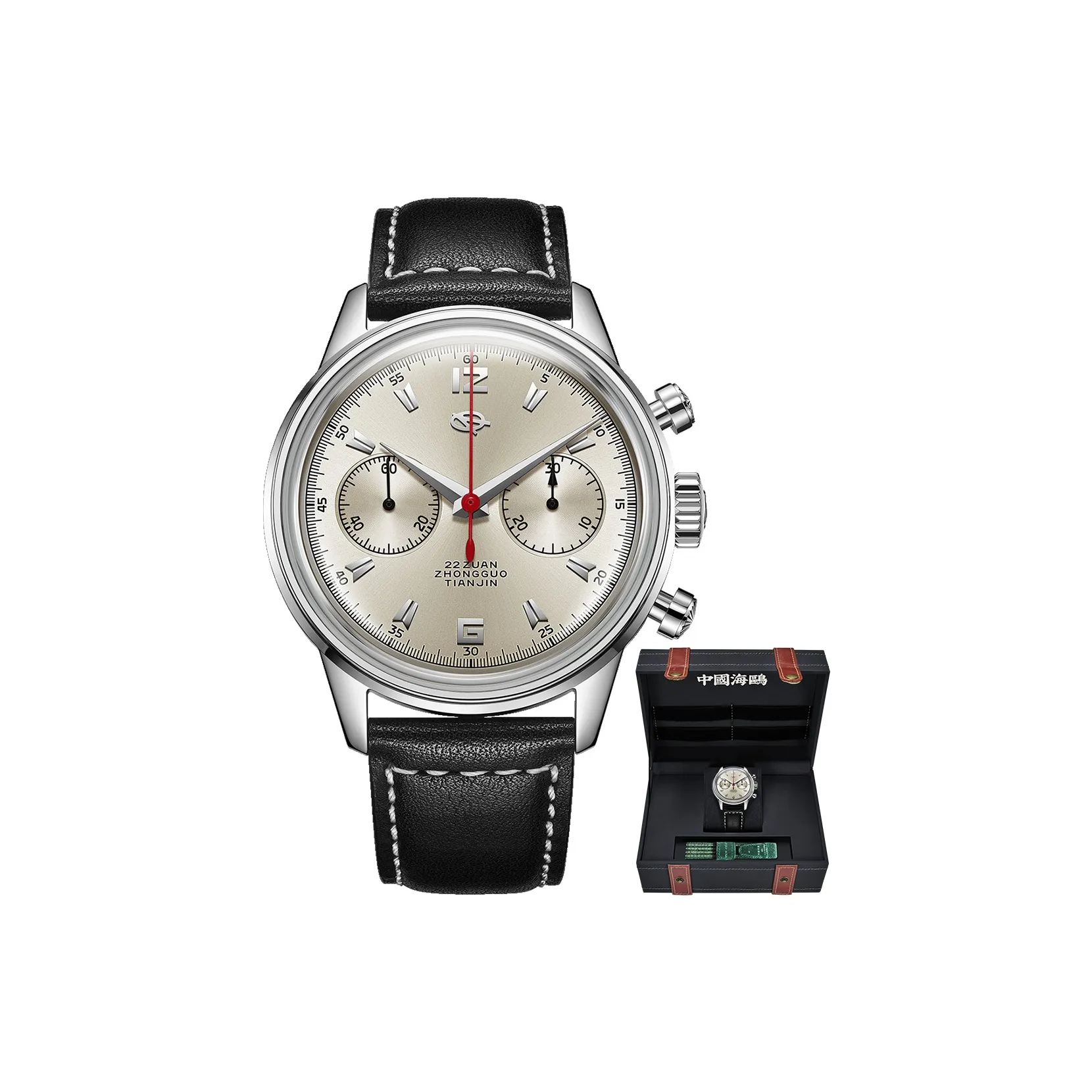 Sea Gull PILOT Manual Mechanical Movement Cow Leather Strap Watch Men's Watches Beige Watch Dial