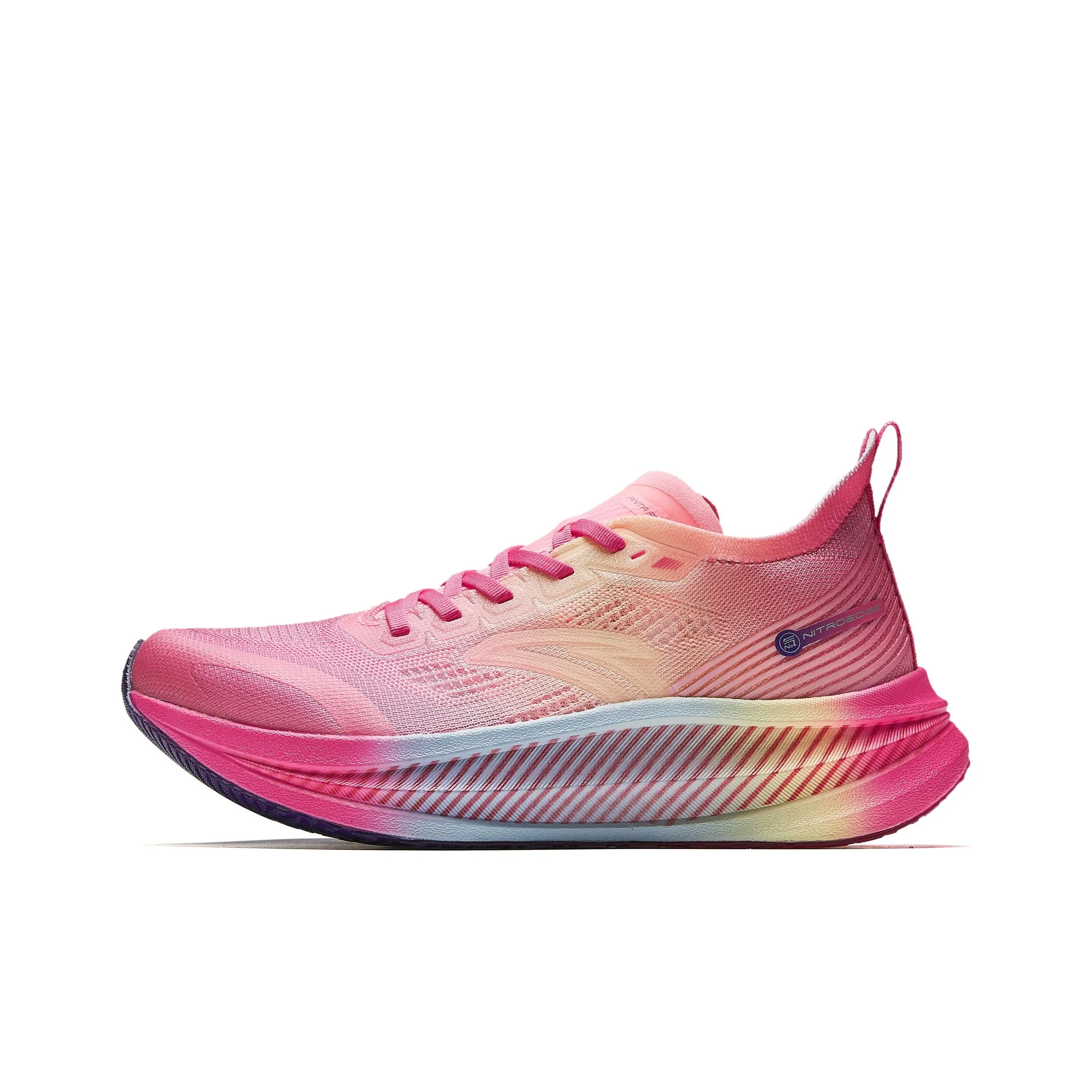 ANTA Running Shoes FM5EDL Women's Low Top Fluorescent Cold Peach Pink/Gentian Pink/Aqua Blue/Egg White Color