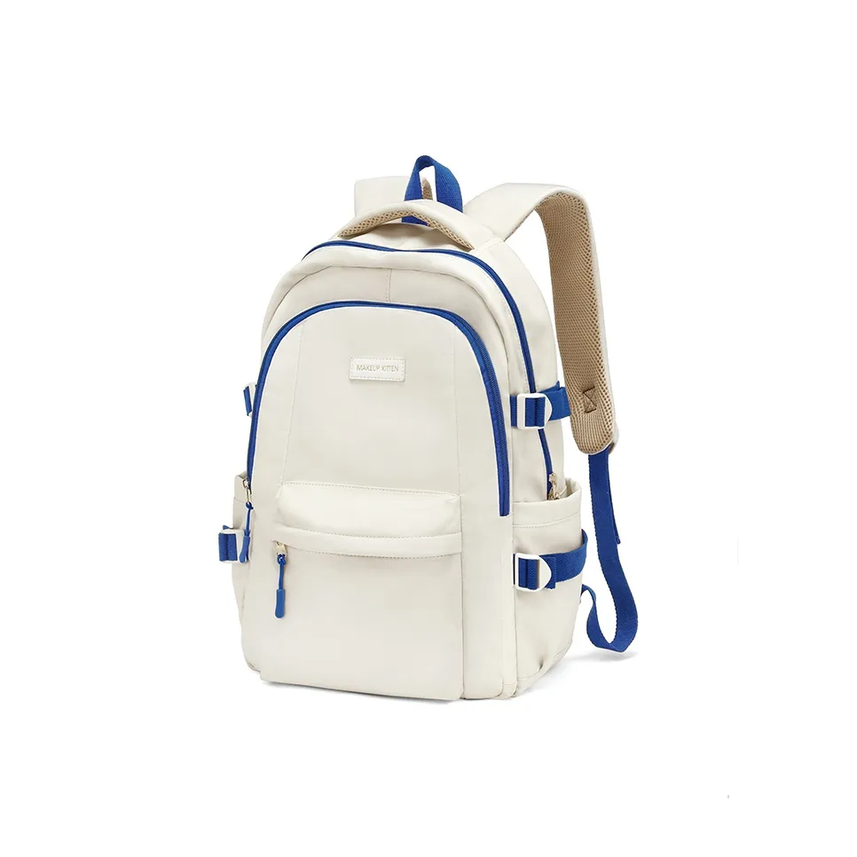 MAKEUP KITTEN Nylon Fabric Backpack Regular Unisex White Blue/White Red