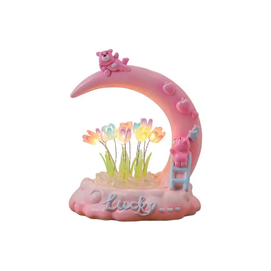 LISA Креативный Милый Луна Медвежонок Ручная работа Тюльпан Ночник Дом Использование Учебная Комната Спальня Орнамент Игрушки