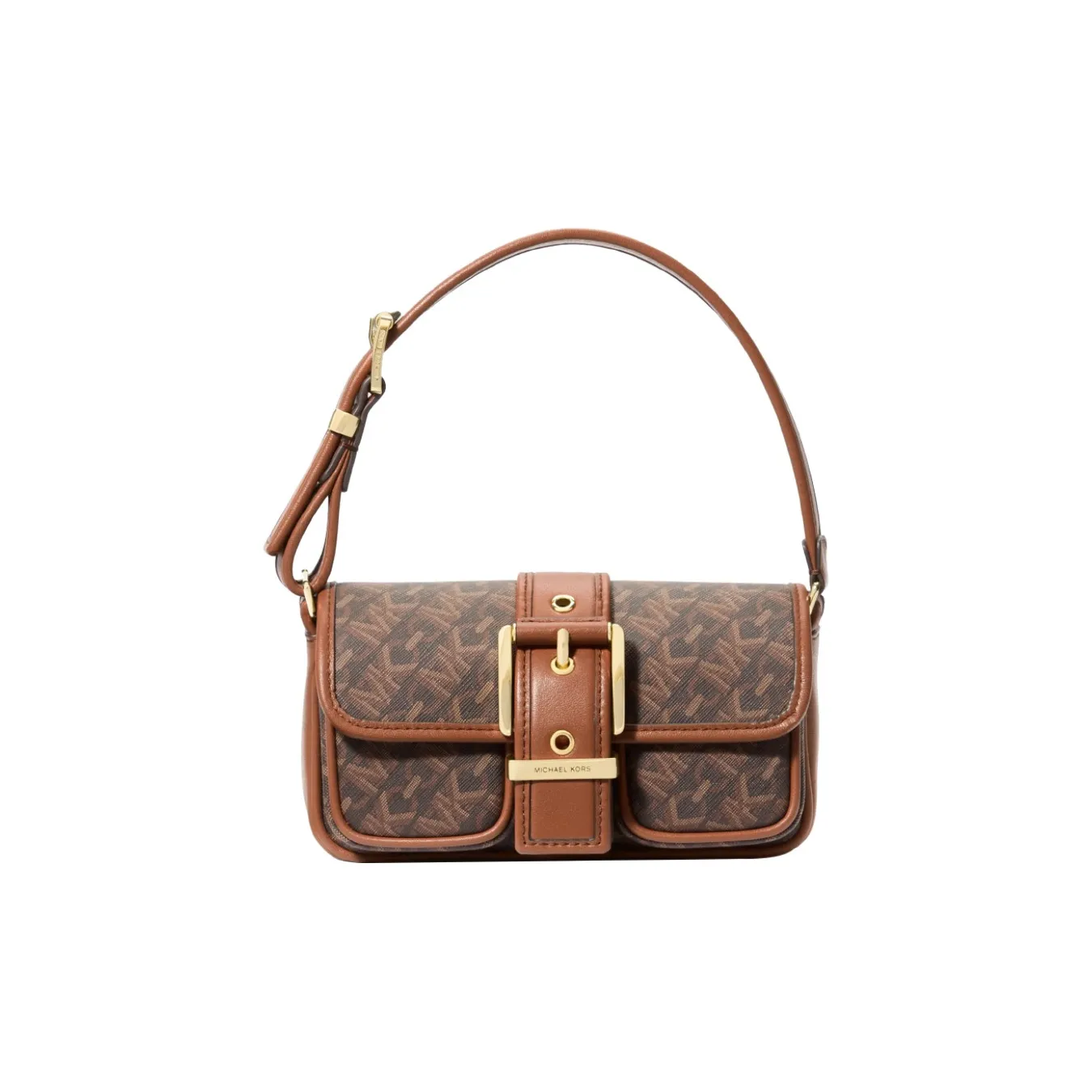 MICHAEL KORS Коровья кожа с логотипом принт сумка размер маленький женский темно-коричневый и желудочно-коричневый