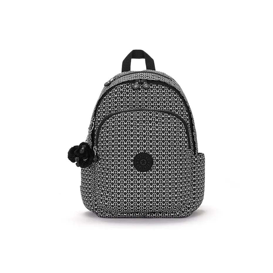 Kipling Polyester Backpack Large Size Unisex Black White Monogram Print/Black Noir