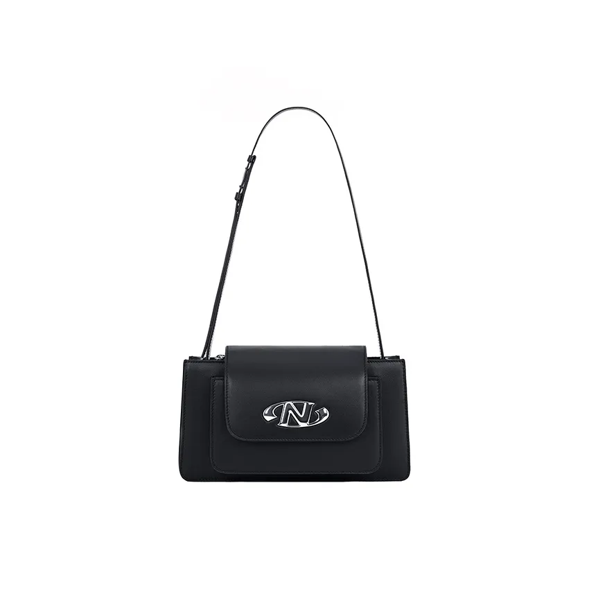 NORIZON Full Grain Cow Leather SLASH Shoulder Bag Crossbody One Shoulder Handbag Women's Black/Brown