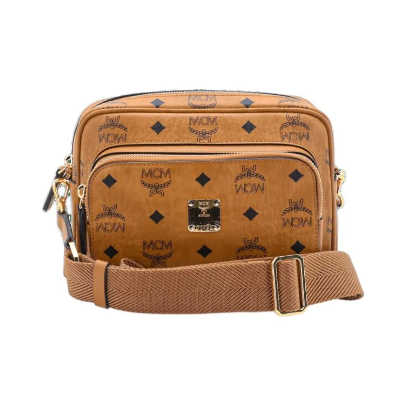 MCM Aren Small Canvas Crossbody Bag Cognac