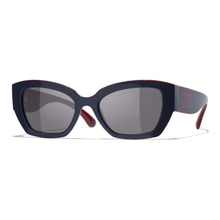 CHANEL Nylon Butterfly Sunglasses Unisex Burgundy Red/Marine Blue