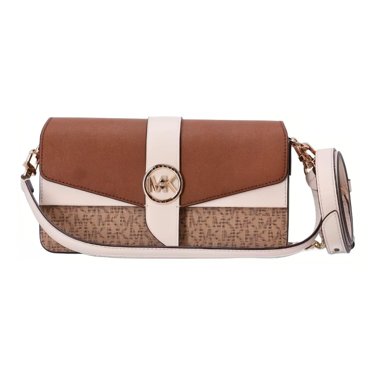 MICHAEL KORS Greenwich Leather Paneled Canvas Portable Crossbody Bag, Shoulder Bag Women's Light Umber