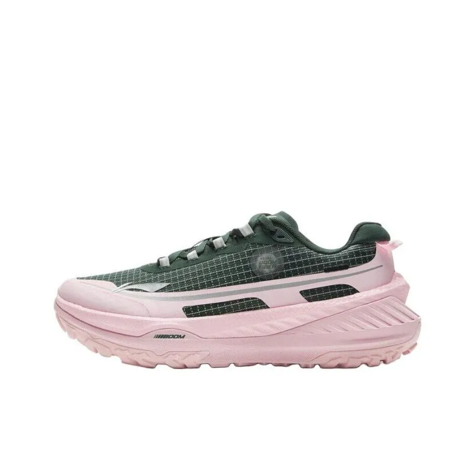 LiNing Dilu Cushioning Anti Slip And Wear Resistant Rebound Low Top Trail Running Running Shoes Women's Green Pink