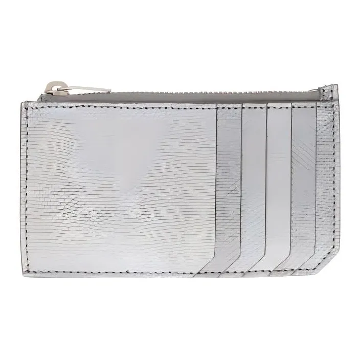 SAINT LAURENT Calfskin Card Holder Men's Silver