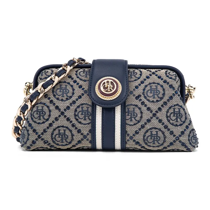 CHRISBELLA Fabric, Synthetic Leather Clip Bag Shoulder Bag Women's Blue