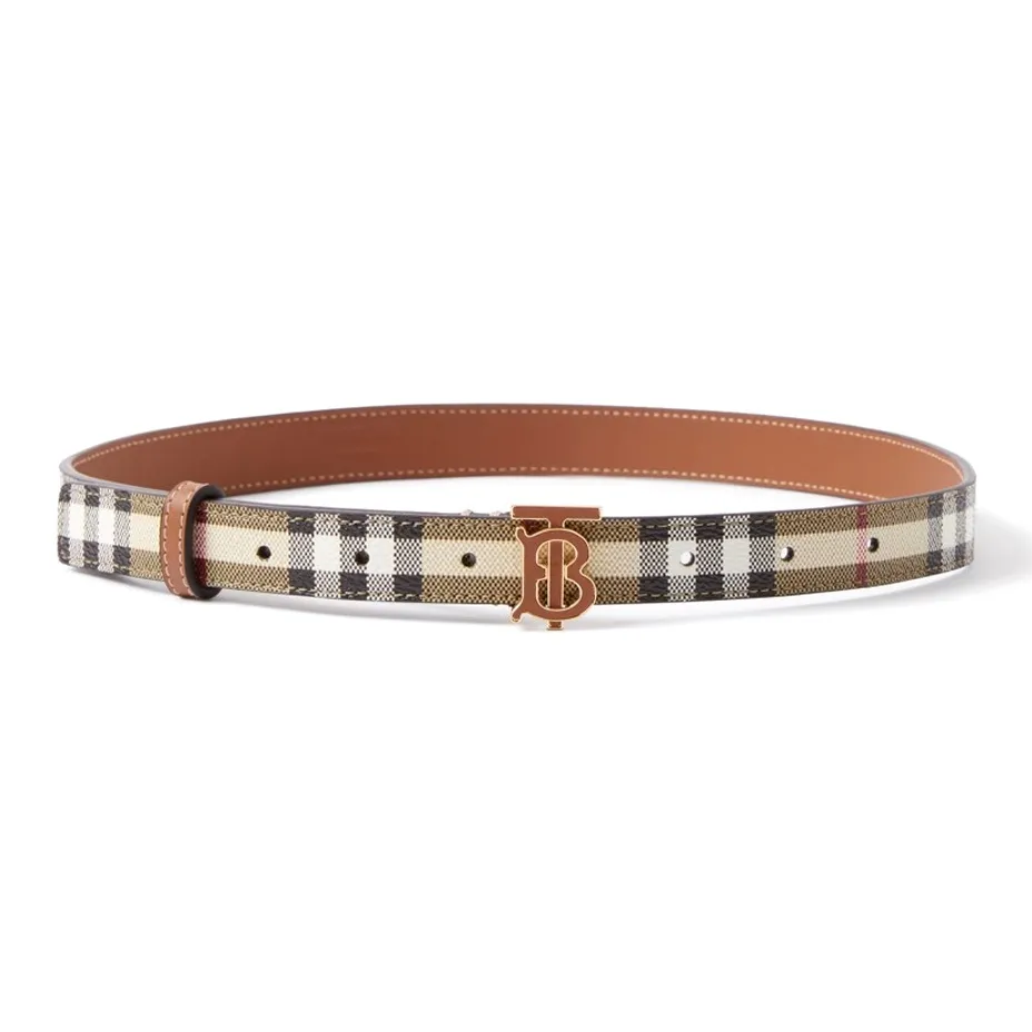 Burberry Клетка Буква Застежка-пластина Кожаные ремни Женские Коричневый Ширина 2 см
