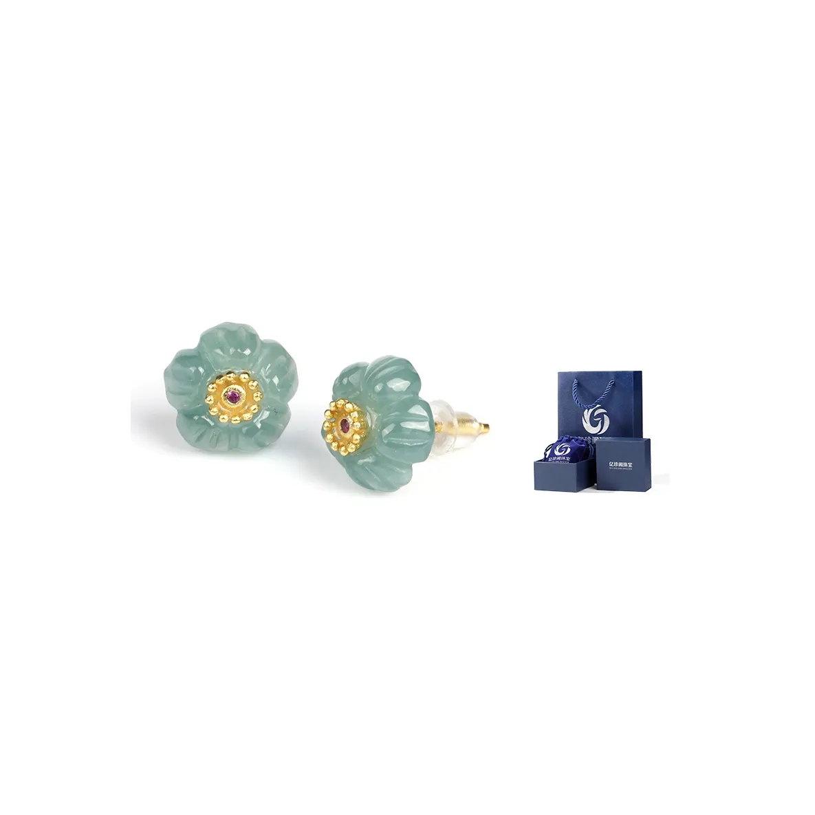 Yi Zhen Ge Jadeite Stud Earrings Women's Green