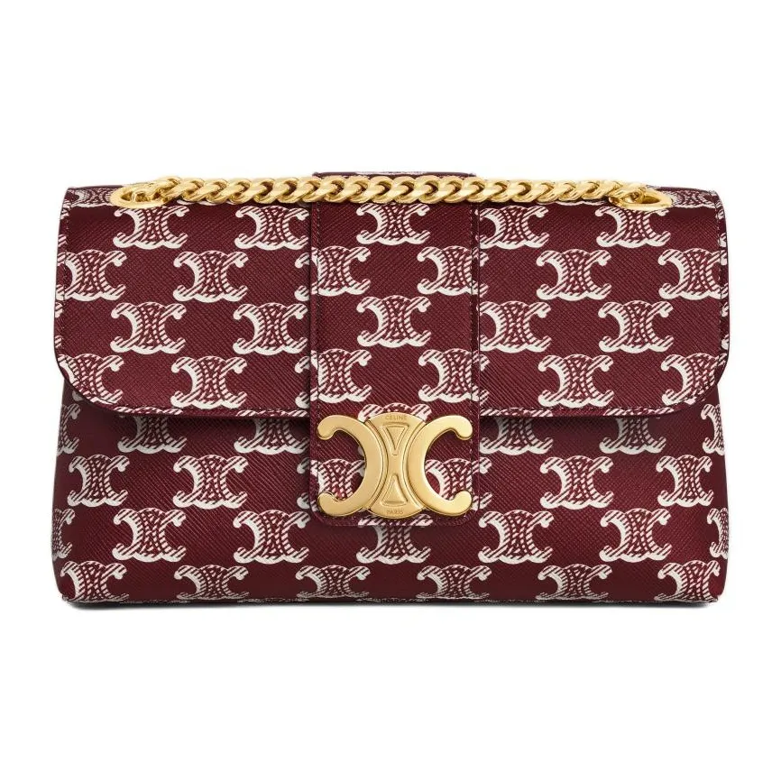 CELINE Leather Shoulder Bag Crossbody Bag Women's Light Burgundy Red