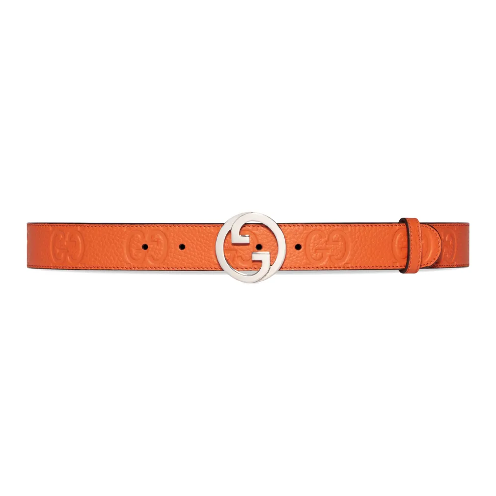 GUCCI Blondie Collection Smooth Buckle Leather Belts Women's Orange Width  3CM