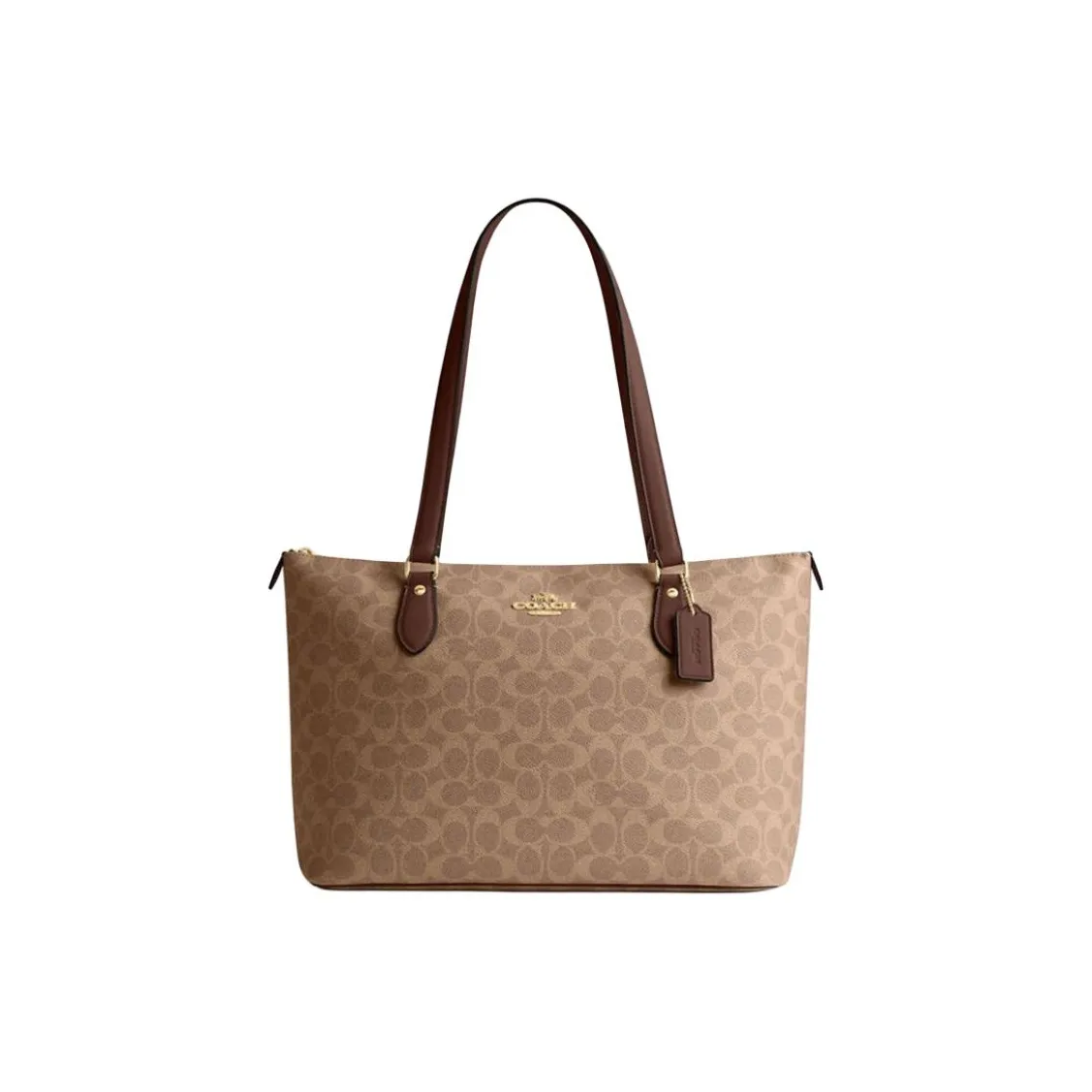 COACH Gallery ПВХ с кожей Тоут Сумка Сумка для покупок Сумка на плечо Сумка Большая Женская Темный хаки