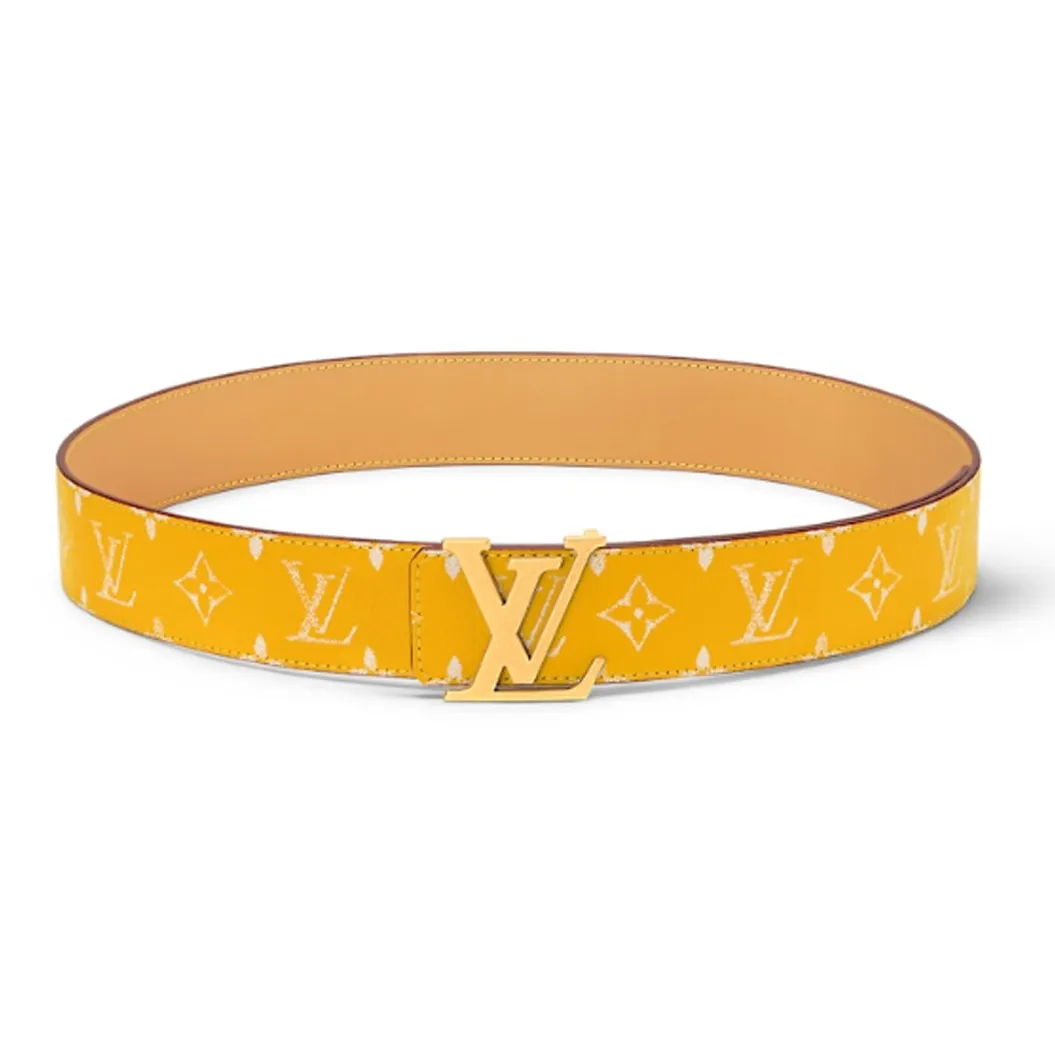 LOUIS VUITTON 24 Early Spring Logo Leather Belts Men's Yellow Width  4cm