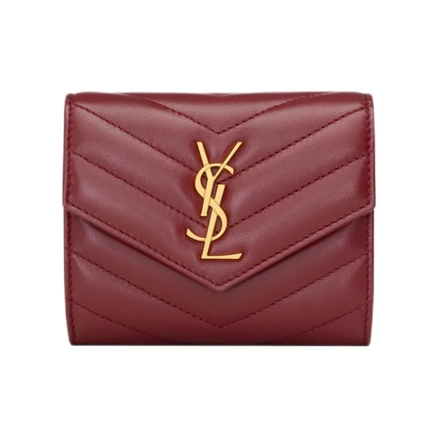 SAINT LAURENT CASSANDRE Lambskin Wallet Women's Red Merlot
