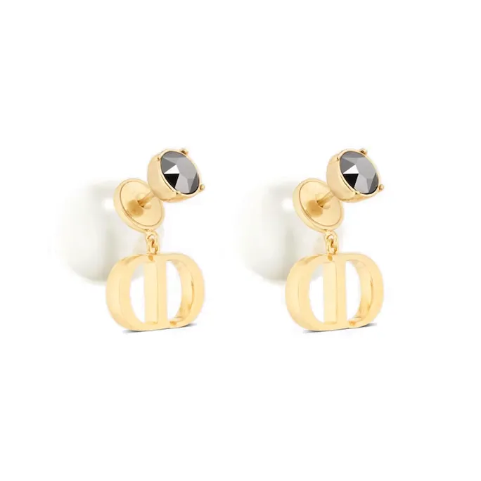DIOR Faux Crystal Earrings Women's Gold