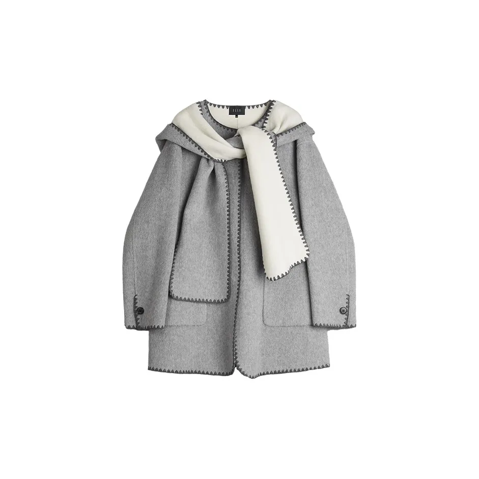 ELLE Double-Sided Woolen Coat Women's Light Gray