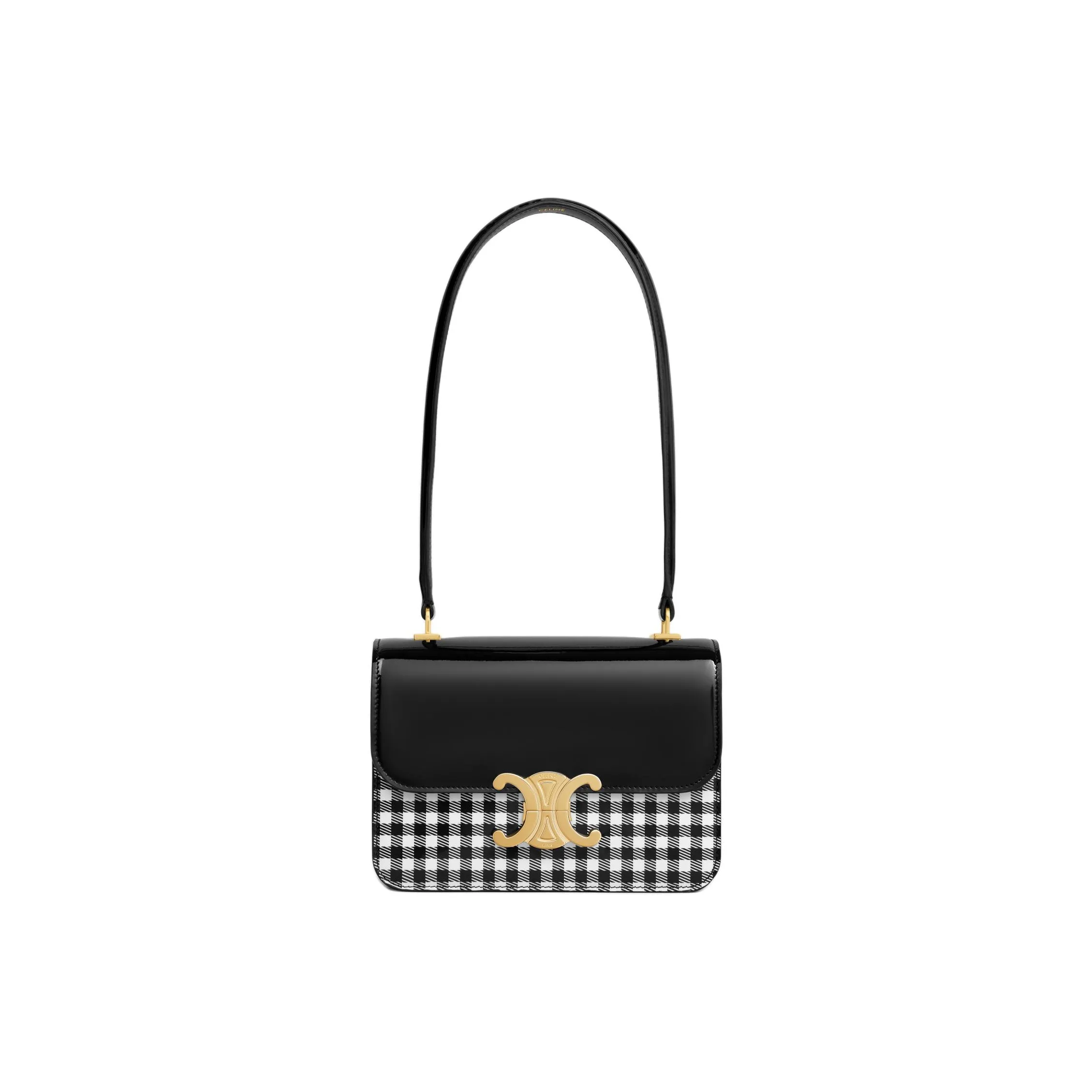 CELINE TEEN BUCKET Lacquered Finish Cow Leather Handbag, Shoulder Bag Women's Black & White