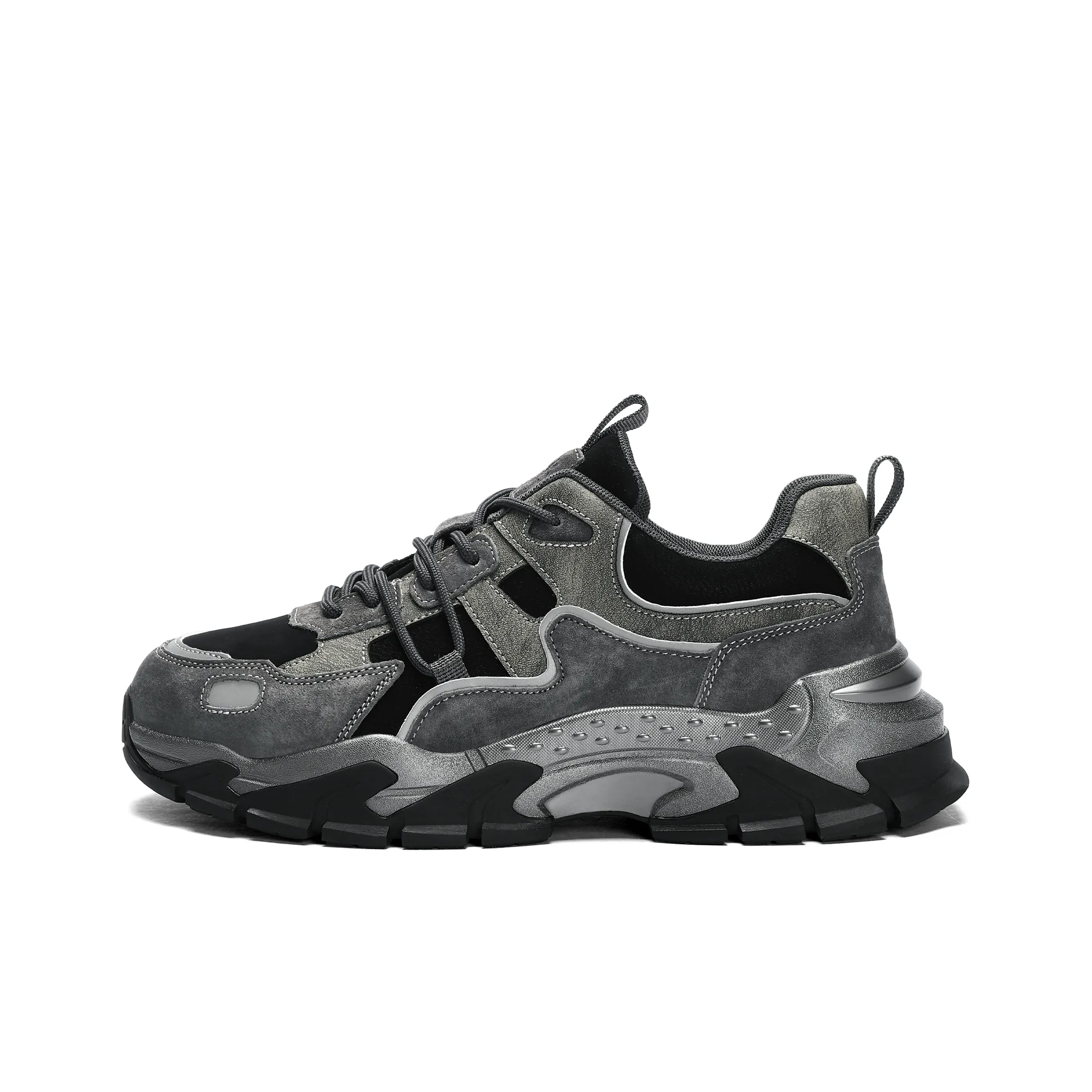 JEEP SPIRIT Cushioned Slip Resistant Water Resistant Height Increasing Low Top Chunky Sneakers Men's Black Gray
