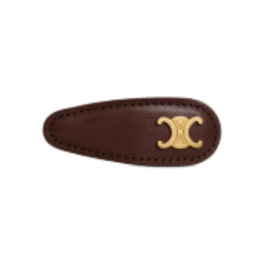 CELINE Cow Leather, Brass, Stainless Steel Hair Clips Women's Gold/Chestnut