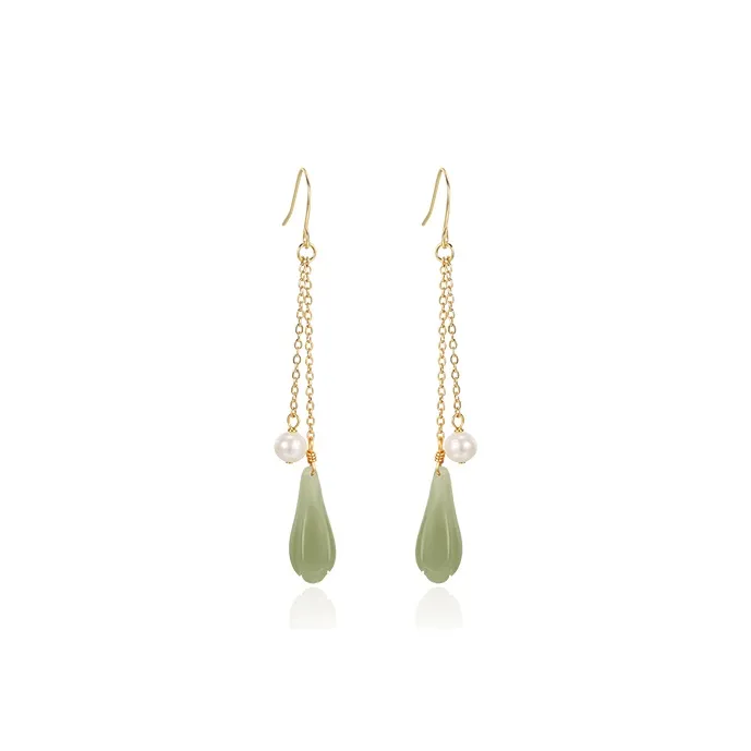 QIMEILA Earrings Green Jade Women's