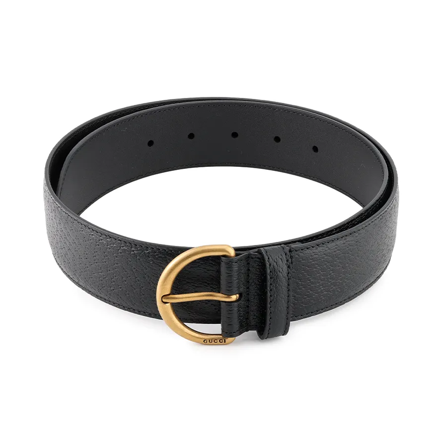 GUCCI Litchi Skin Belt Women's Black Width  3.8cm