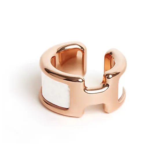 HERMES Rose Gold Plated, Metal, Calfskin Clip On Earrings Women's Gold