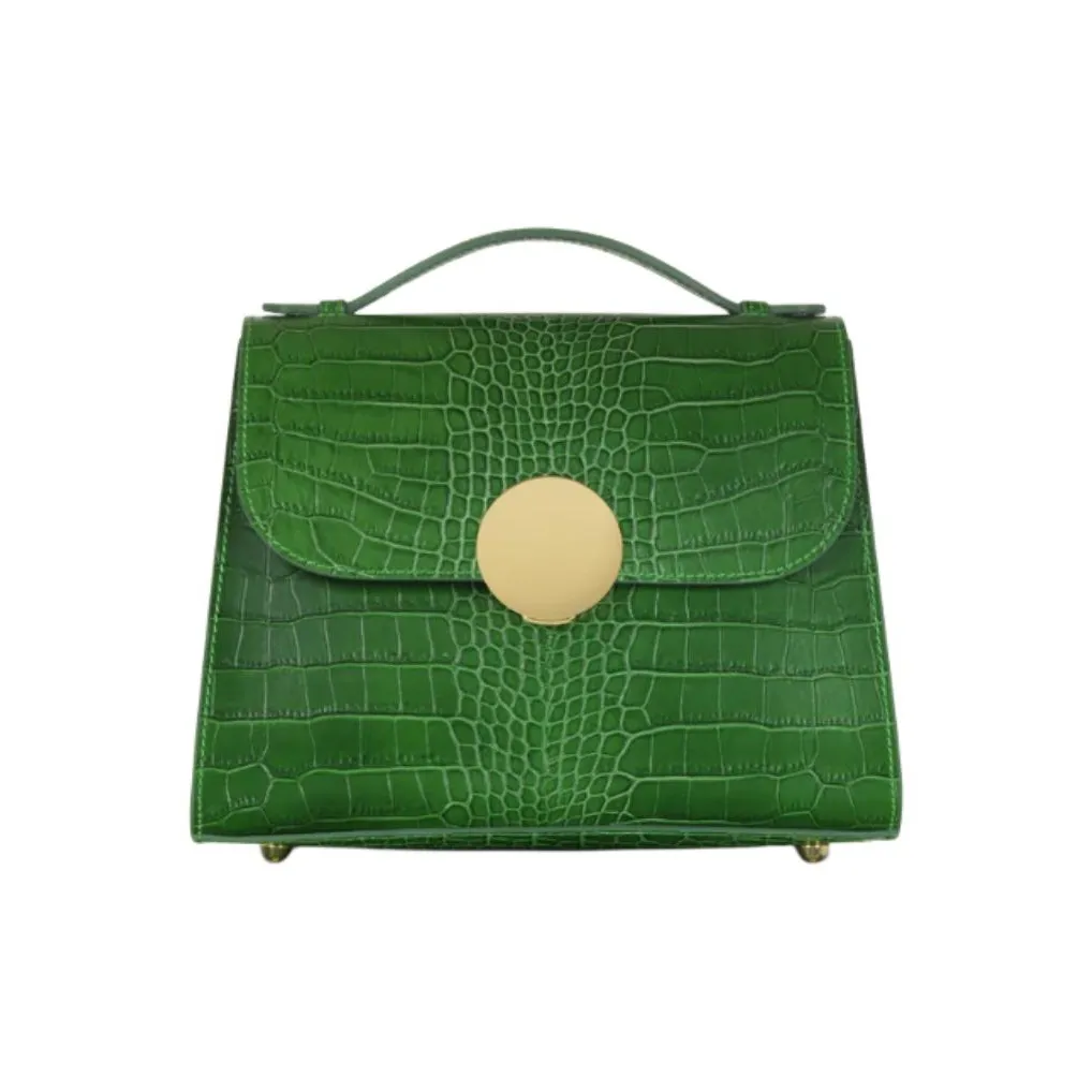 Le Parmentier Crocodile Embossed Leather With Calfskin Shoulder Bag Crossbody Bag Handbag Regular Women's Green