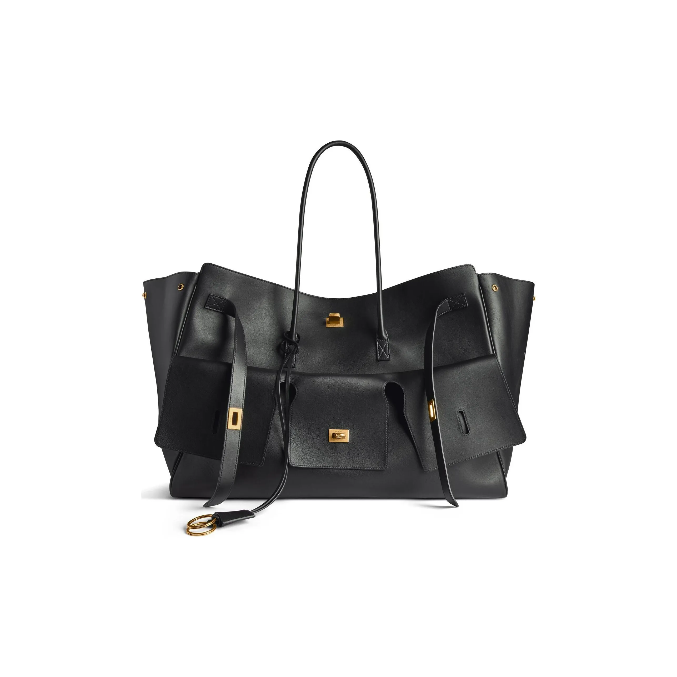 Balenciaga Smooth Cow Leather Tote Bag Shopping Bag Handbag Extra Large Women's Black