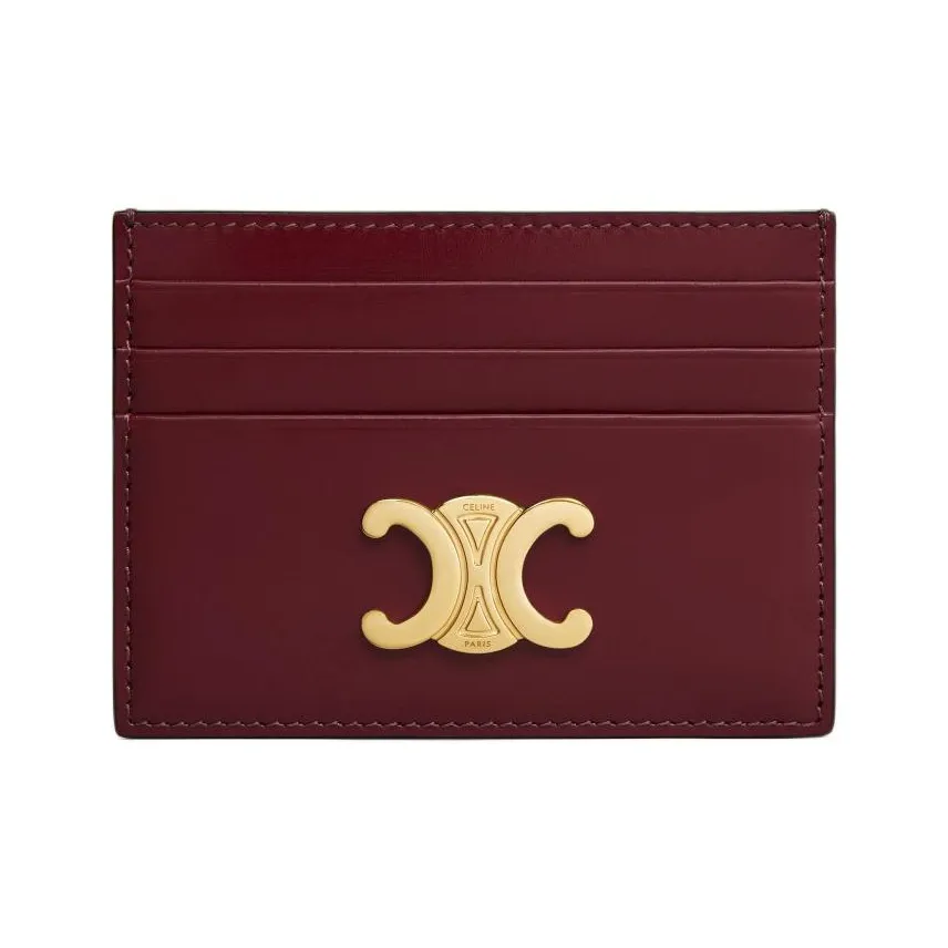 CELINE Calfskin Card Holder Women's Light Burgundy Red