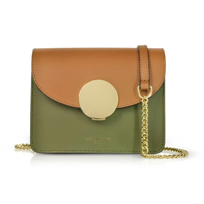 Le Parmentier Genuine Leather Crossbody Bag Shoulder Bag Mini Women's Caramel Patchwork Green