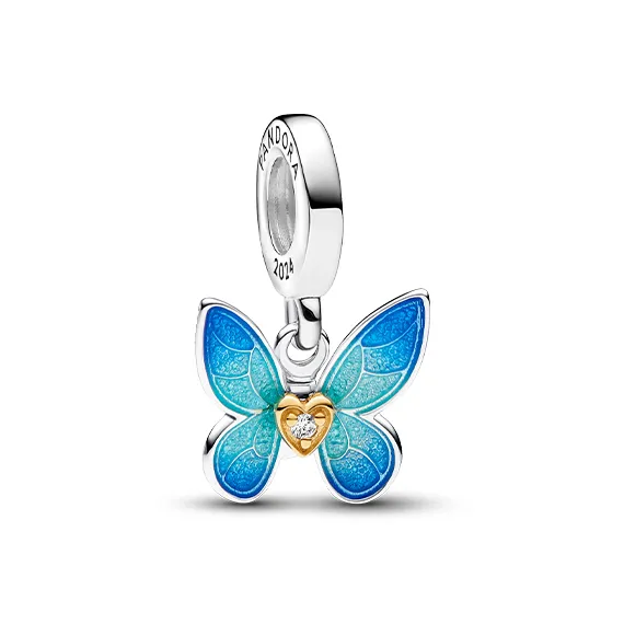 Pandora Gold Plated Copper Silver Alloy Synthetic Diamond 925 Sterling Silver Pendants Women's Blue