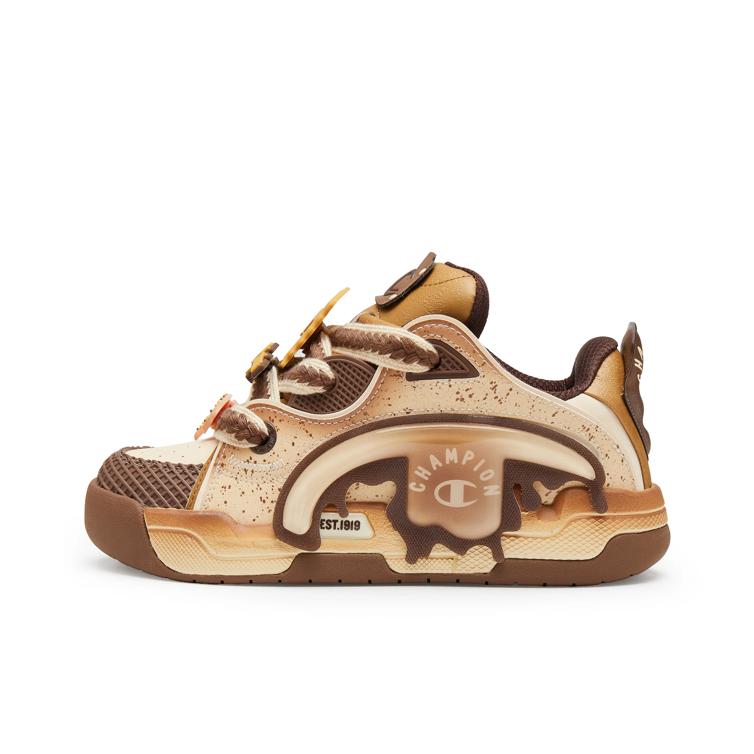 Champion Essentials Burnt Tearing TronSkate V1 Low Top Skateboard Toggs Shoes Women's Yellow Brown