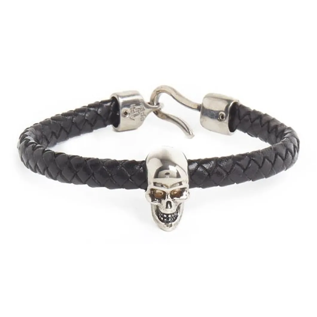 Alexander McQueen Skull Leather Braided Bracelet