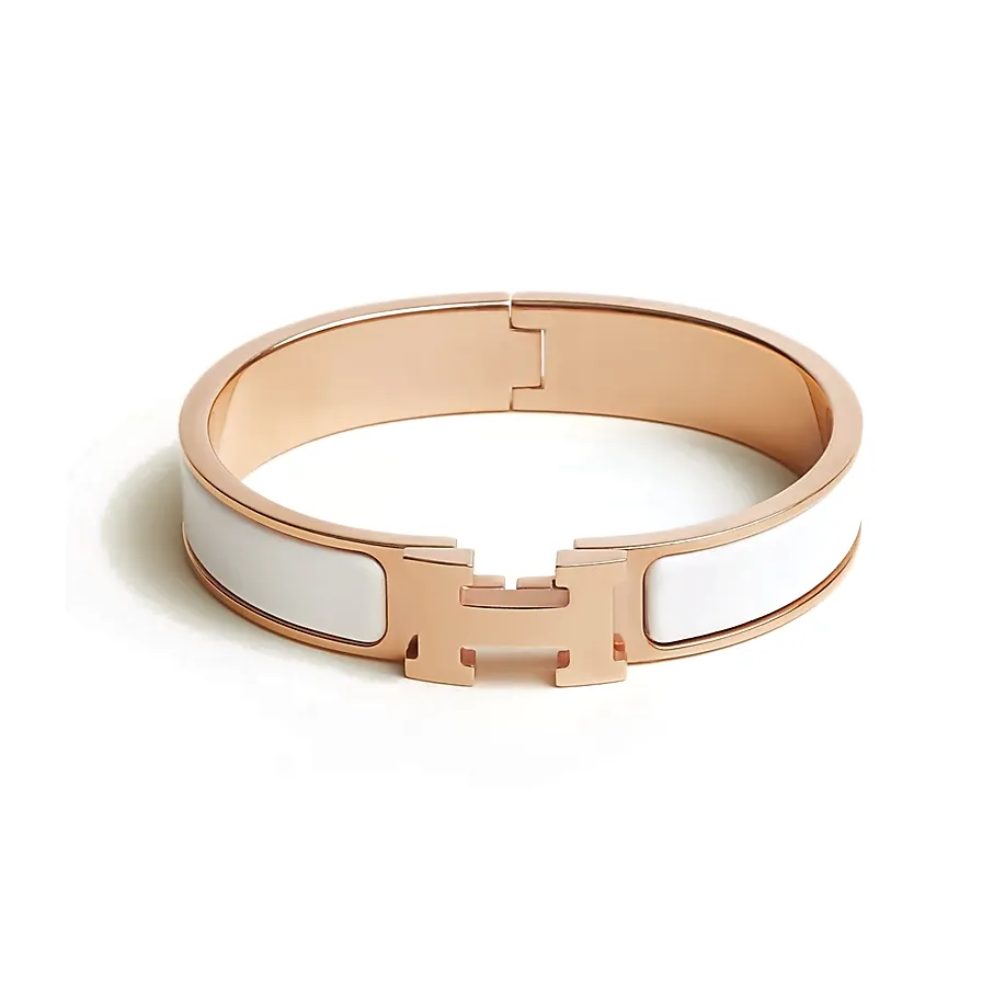 HERMES Enamel Bangles Women's White/Rose Gold