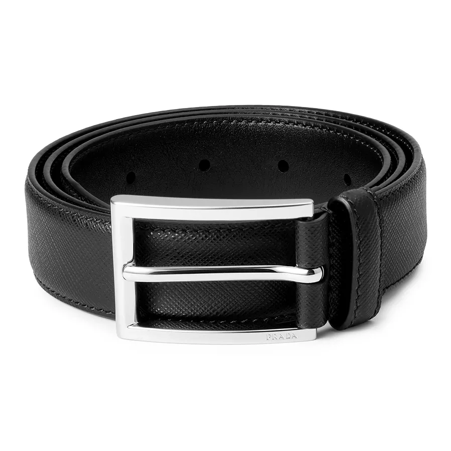 PRADA Cow Leather Belts Men's Black Width 3cm