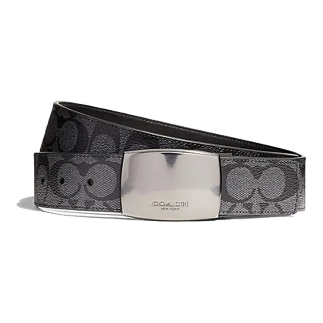 COACH Ремни из коровьей кожи Мужской Черный Серый 3,8 см
