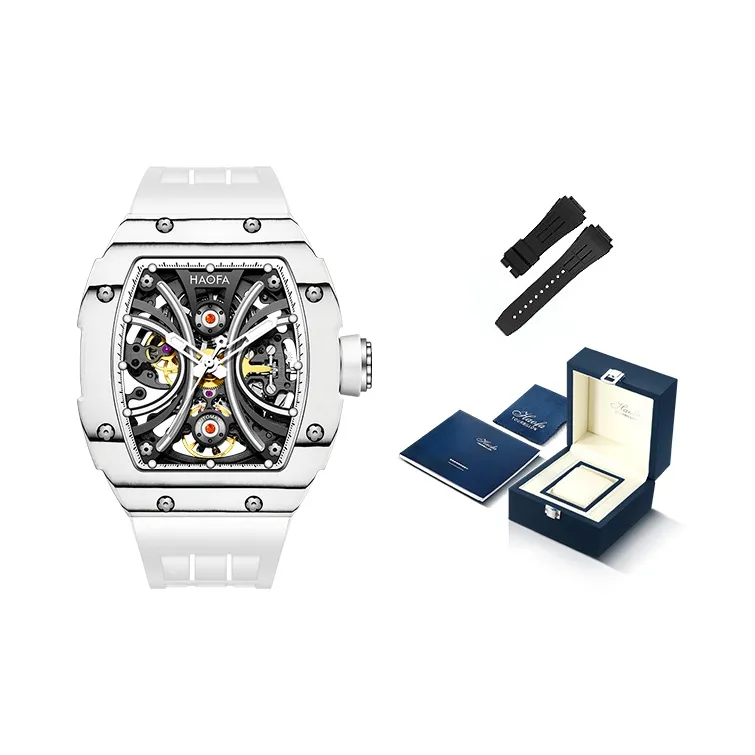 HaofaTourbillon Arknights Series Mechanical Movement Rubber Strap Watch Men's Watches Cut-Out Dial
