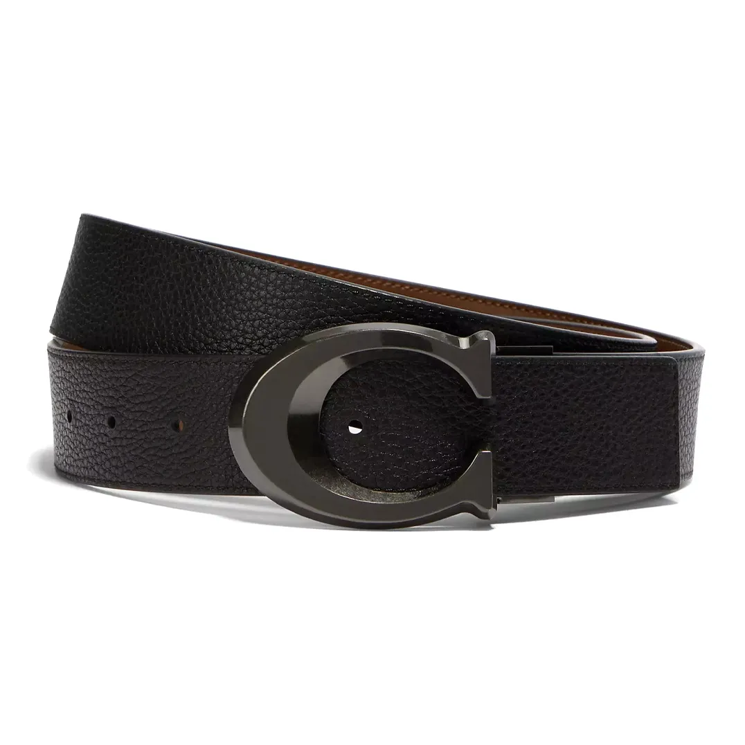 COACH Debossed Signature Leather Reversible Belt Men's Black