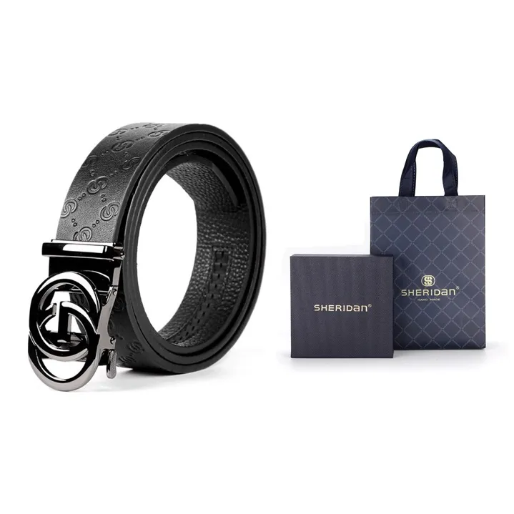 SHERIDAN Текстурированный Деловой формальный Автоматическая застежка Ремень из коровьей кожи Мужской Черный