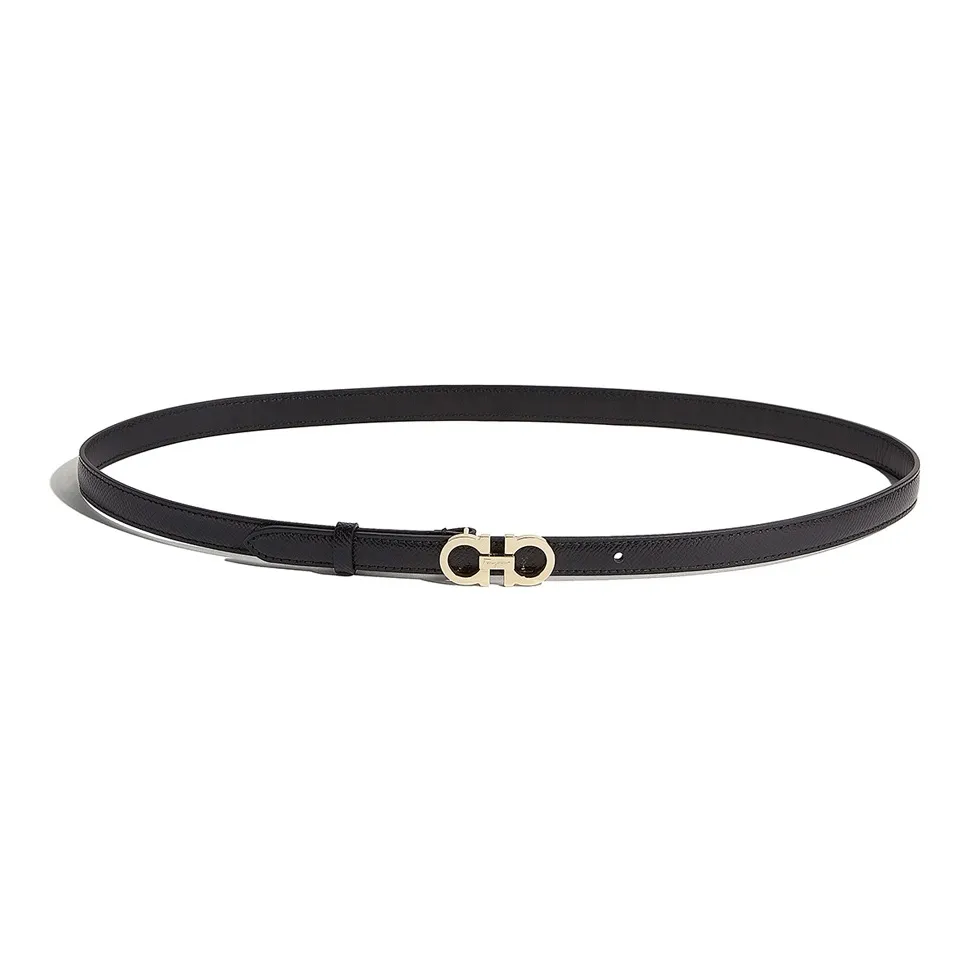 FERRAGAMO Cow Leather Belts Women's Black Width 1.5CM