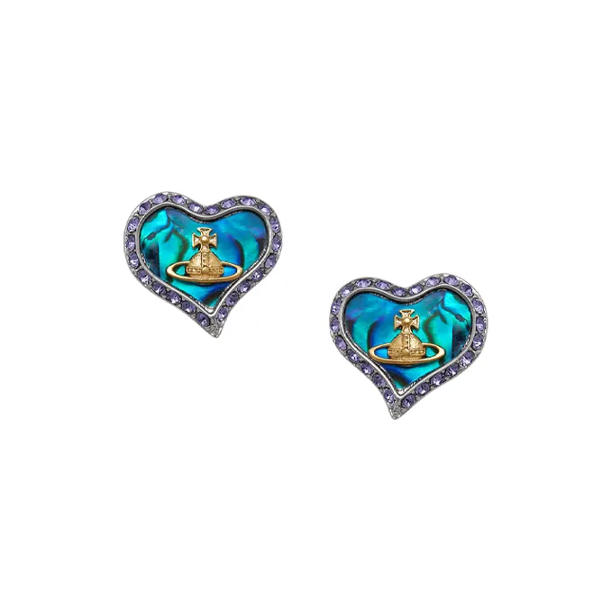 Vivienne Westwood Saturn Logo Stud Earrings Women's Blue Pearl/Blue Diamond