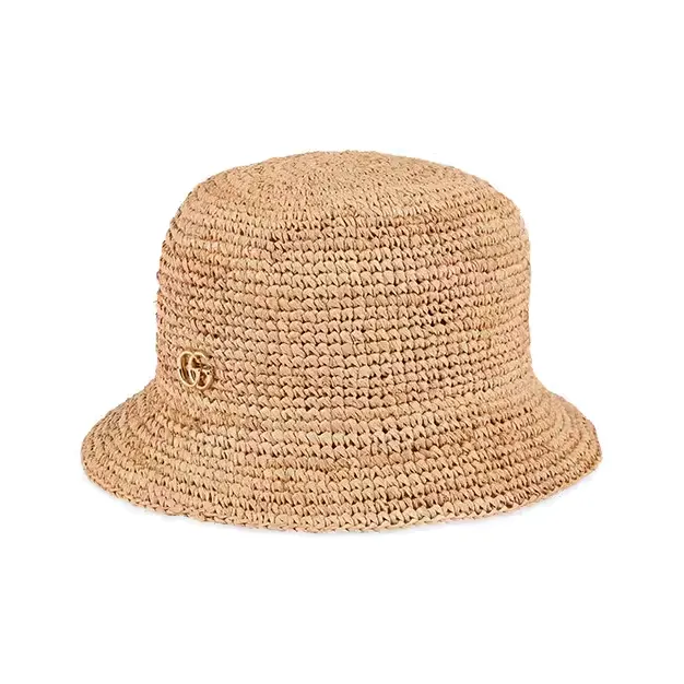 GUCCI Raffia, Straw, Cotton Bucket Hats Women
s Beige