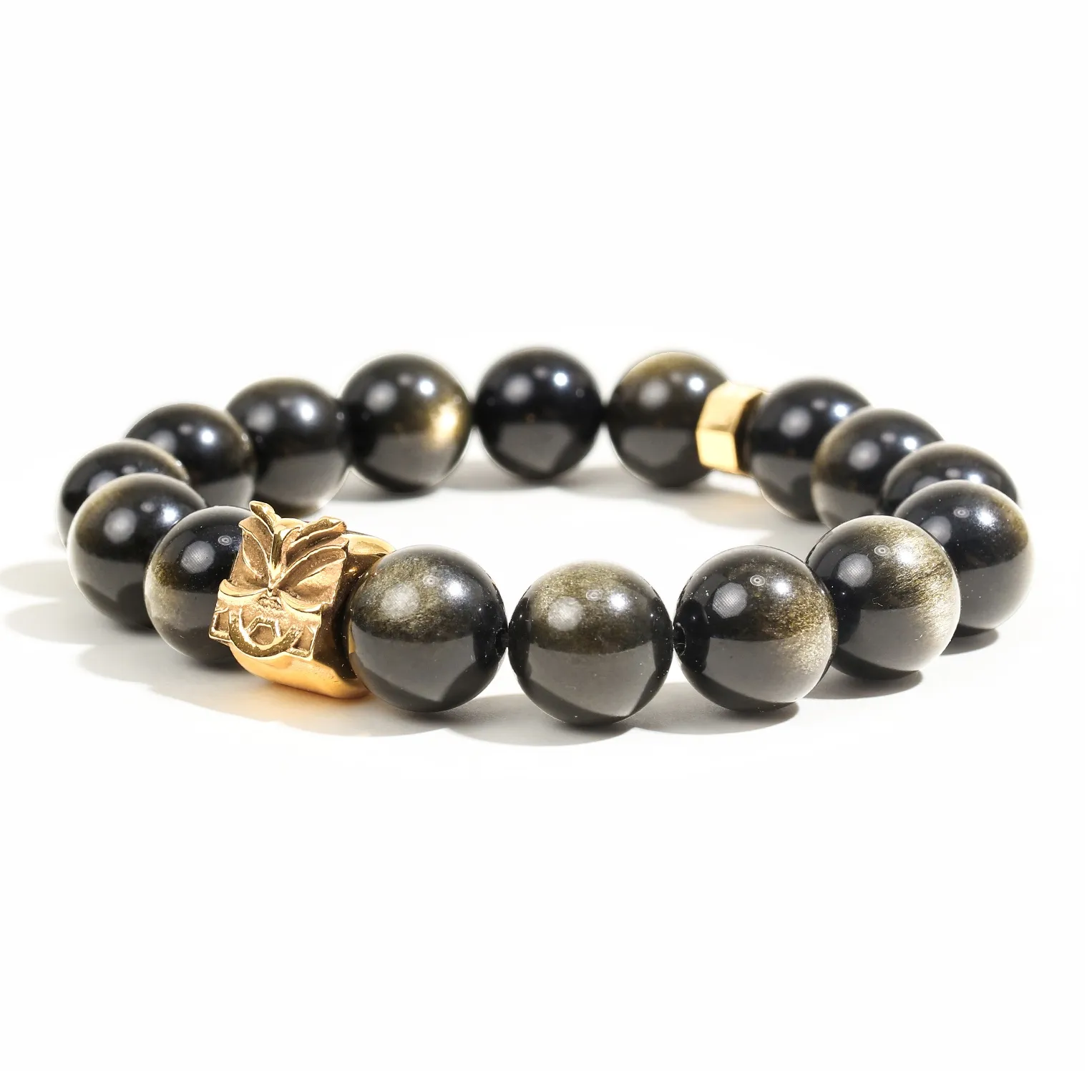 FOUNDIN Large Size 12mm Gold Sheen Obsidian Silver Sheen Obsidian Bracelets Men's