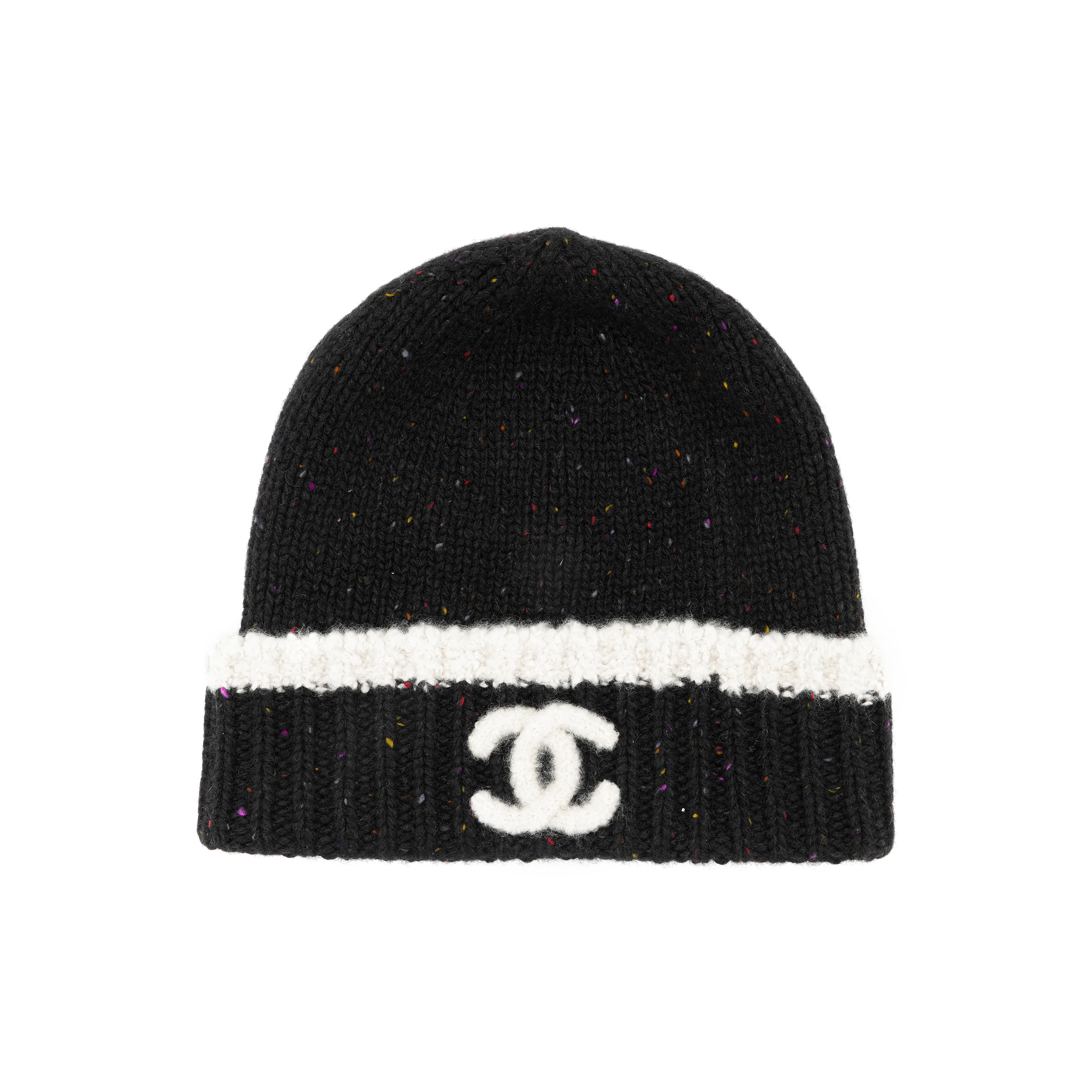 CHANEL Cloche Black Multicolor Cc Logo Beanie AA8630