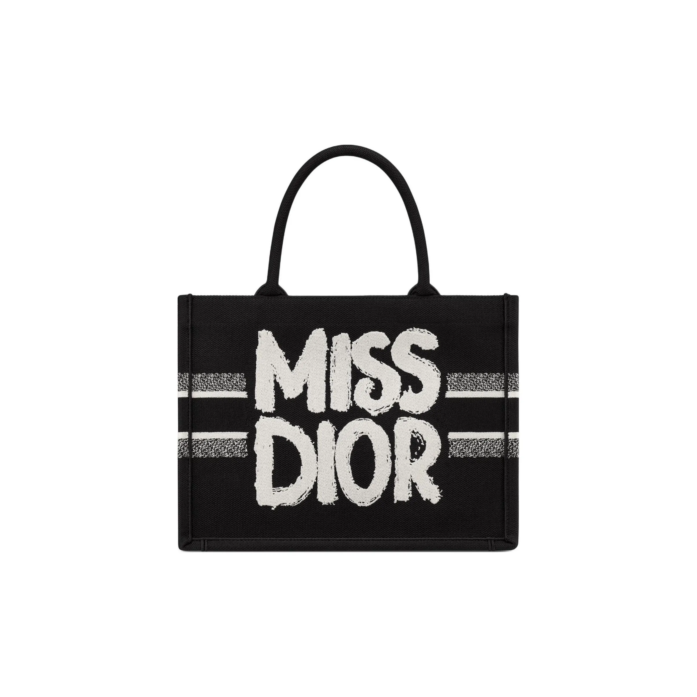 DIOR BookToteMiss Dior Embroidery Tote Bag Shopping Bag Handbag Medium Size Women's Black