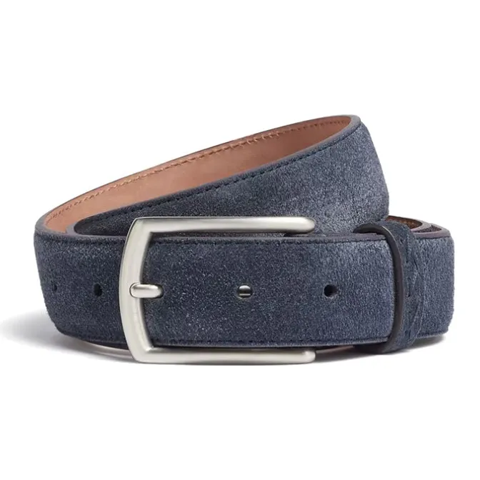 Zegna Sewn Этикетка Шпилька Кожаные ремни Мужской Синий Ширина 3,2CM